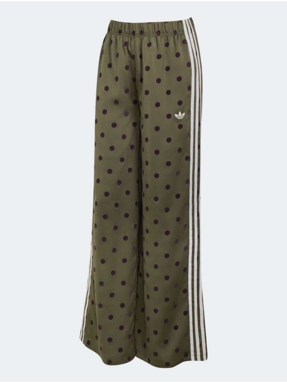 NWT adidas Originals Women's Satin Polka Dots Wide Leg Pant in Olive